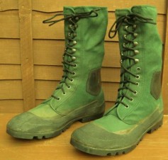 Equipment – Boots – Tropical Jungle, In Theatre Made “Malaya” Green Canvas & Black Rubber. Size UK 9. c.1950’s / 60’s. image 1